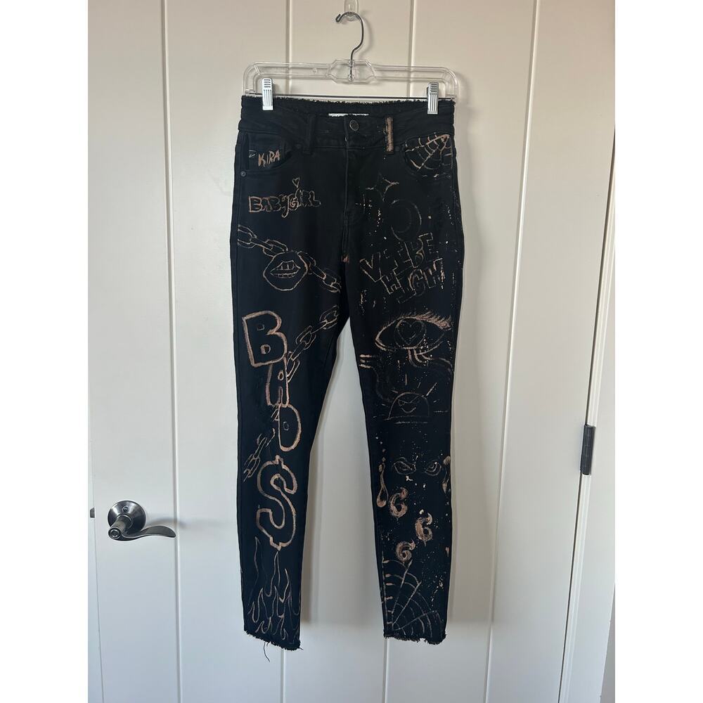 Kancan All Over Graffiti Art Black Skinny Jeans Size 7/27 - Picture 3 of 12